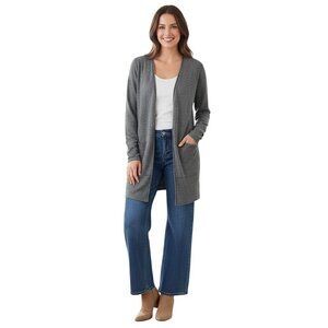 Belle France 100% Cashmere Charcoal Gray Open Front Cardigan Sweater Size M